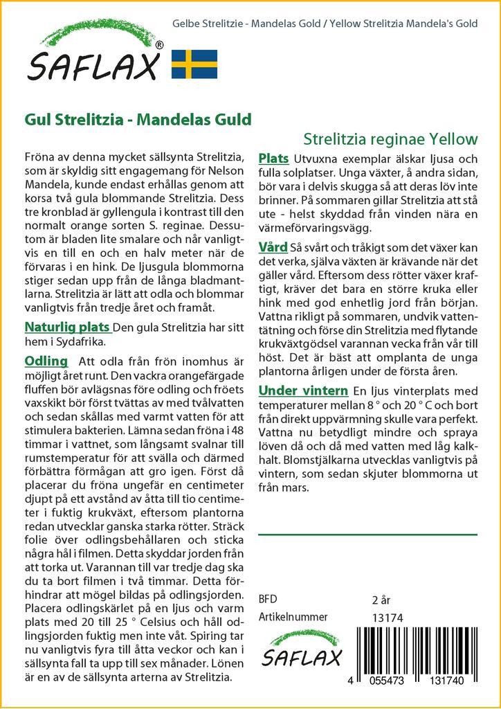 SAFLAX Желтая Strelitzia Mandela's Gold - 4 семени - Strelitzia reginae Yellow