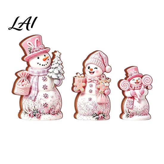 Wooden Snowman Ornaments 3PCS Christmas Ornaments Decorative Cute Festive Figures Creative Seasonal High-definition Printing Crafts for Holiday