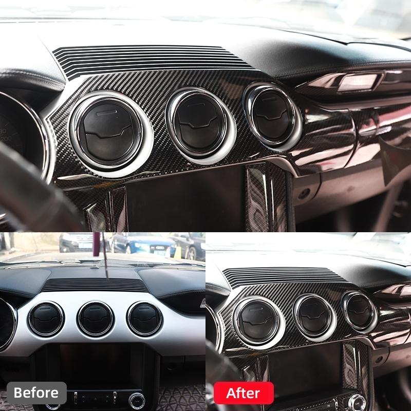 For Ford Mustang GT 2015-2021 Accessories Carbon Fiber Interior Car Dashboard Panel Cover Trim Sticker Decal Decoration Frame