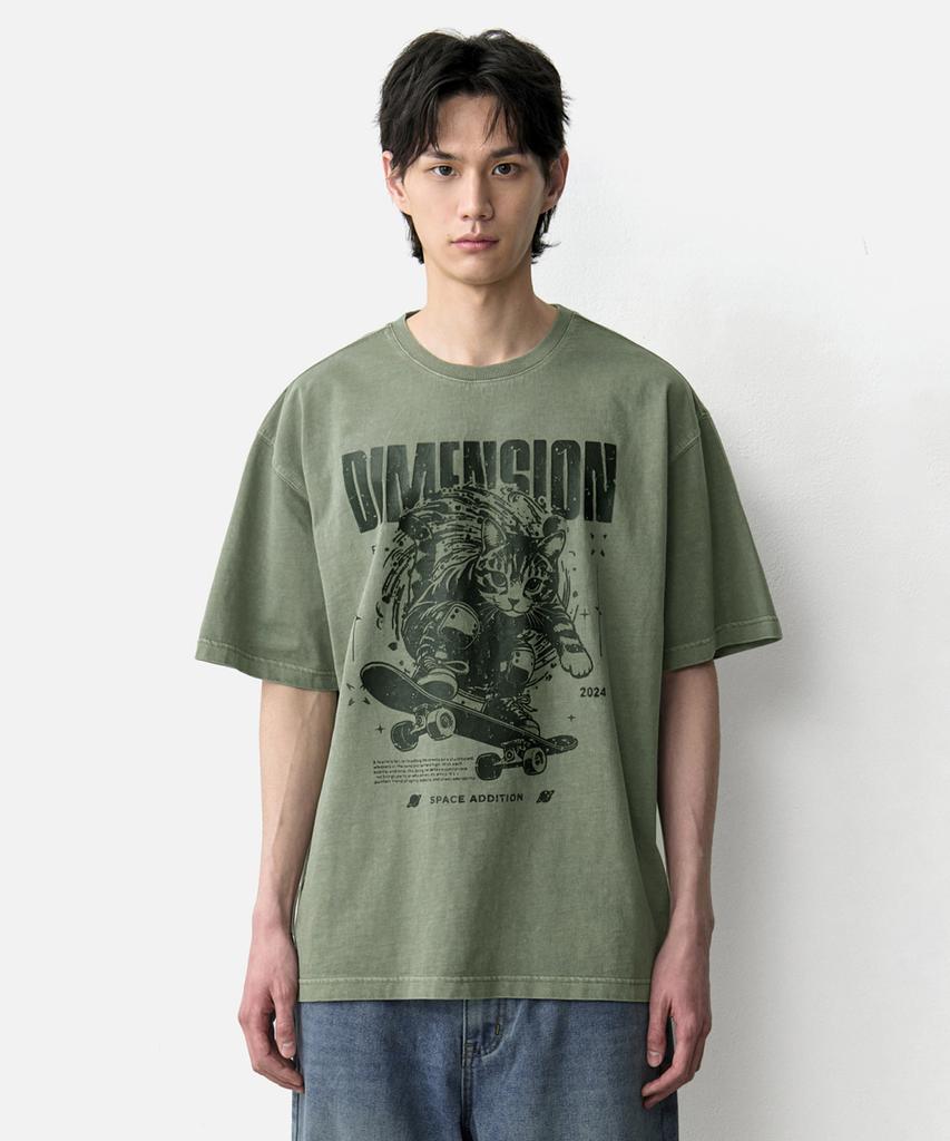 GROOVE RHYME Pigment Graphic Short Sleeve T-Shirt - Dark Khaki (Lrbmctr700M)