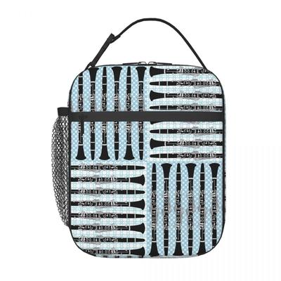 Clarinet Crosshatch Pattern Insulated Lunch Bag for Women Children Portable Food Boxes Thermal Lunch Box Tote