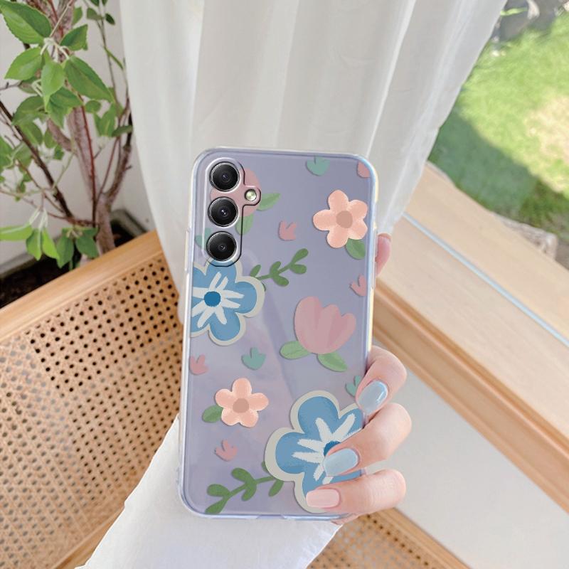 Мягкий силиконовый прозрачный чехол с цветочным узором для Xiaomi Redmi 13C Note 13 Pro Samsung A55 A54 A34 S24 M35 iPhone 15, защитный противоударный чехол для камеры