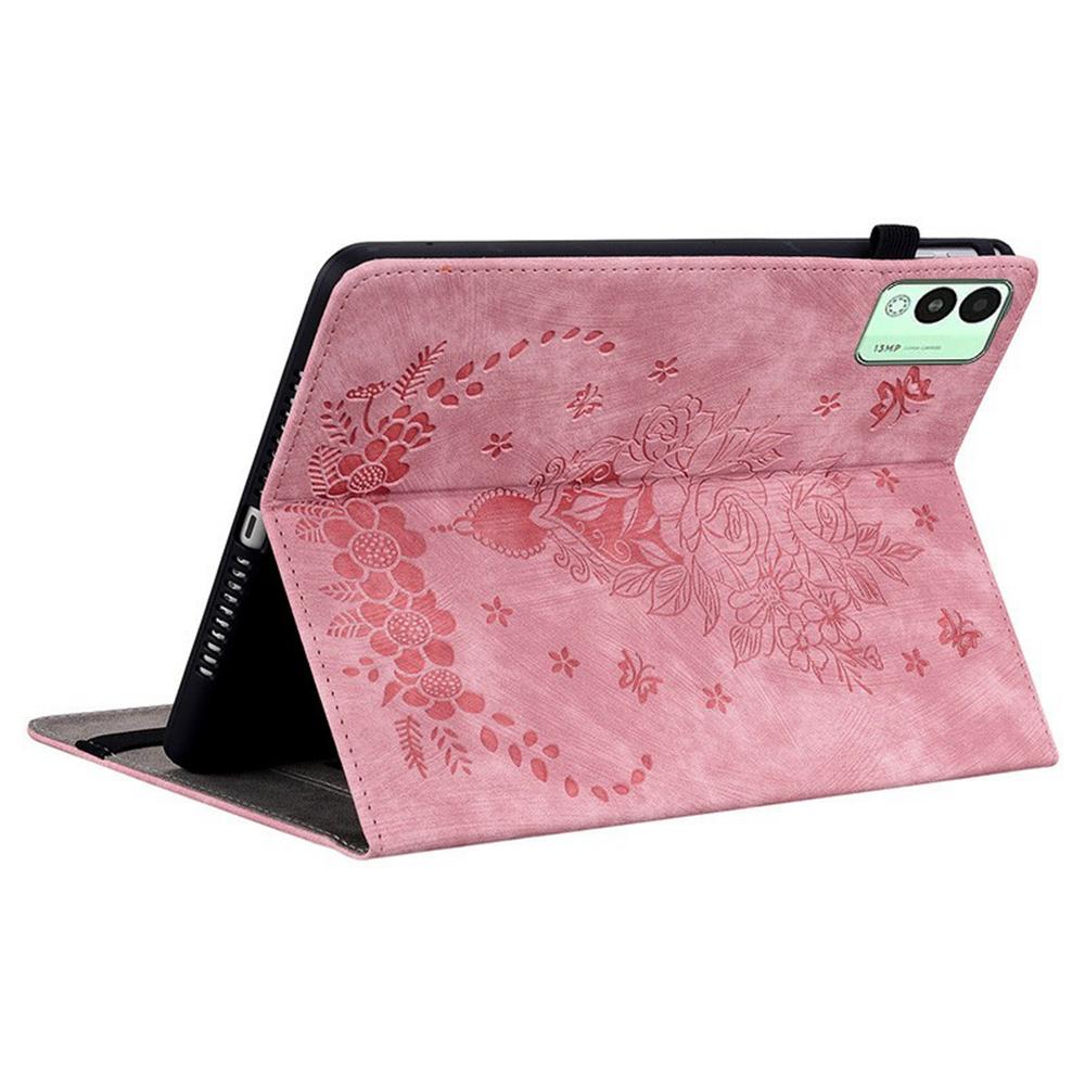 For TECNO Megapad 11 Case Card Holder Anti-Scratch Leather Cover Rose Flower Imprint