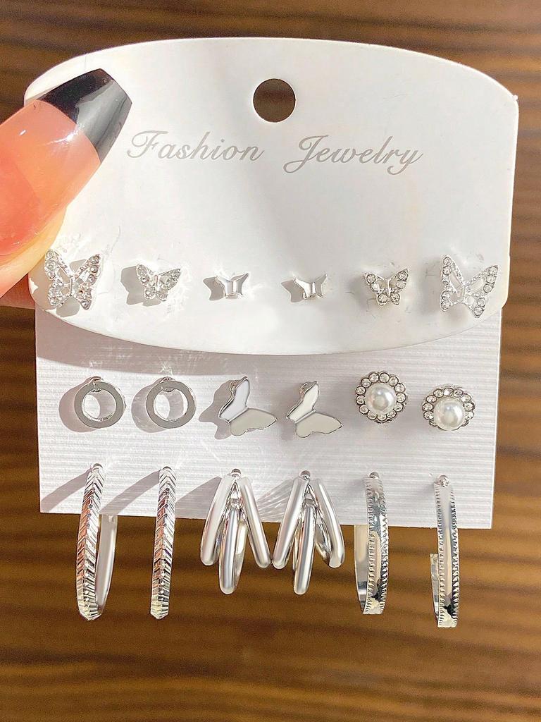 2026 Взрывные Серьги Серьги Геометрические Квадратные Серьги Ретро Жемчуг Набор Открыток Сплав Серьги Комбинация Серег