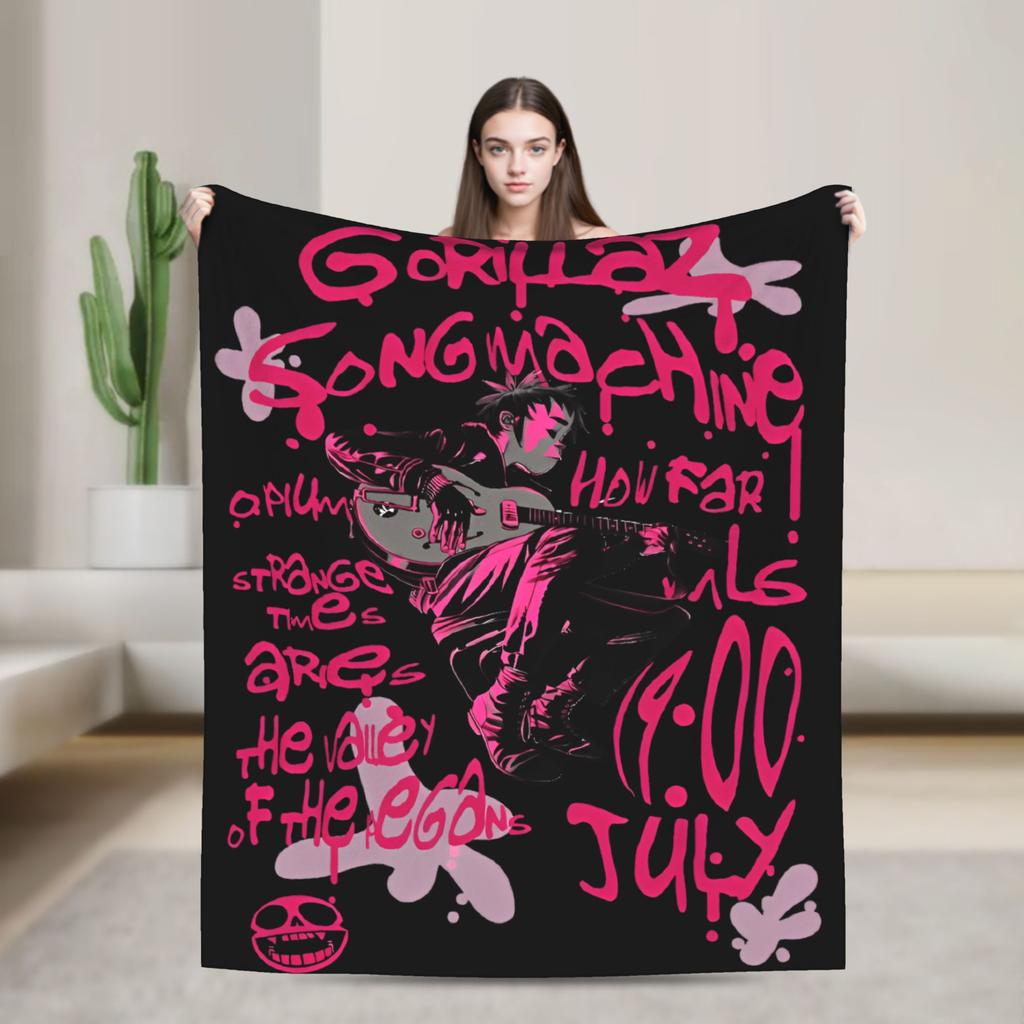 Music Band Gorillaz Crew Flannel Blanket Soft Throw Blanket for Outdoor Airplane Travel Fashion Bedspread Sofa Bed Cover