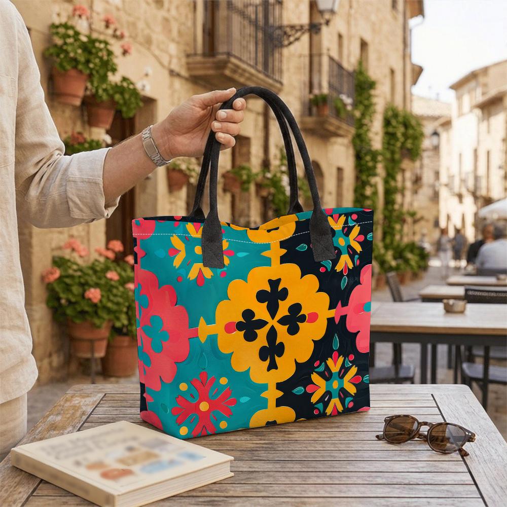 Bohemian Floral Printed Tote Bag Large Capacity Casual Daily Shoulder Handbag for Women