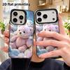 Phone Case: 2D flat design, suitable for iPhone 18, 17, 16, 15, 14, 13 Pro in colorful silver protection, couple style, moonlit night cloud teddy bear