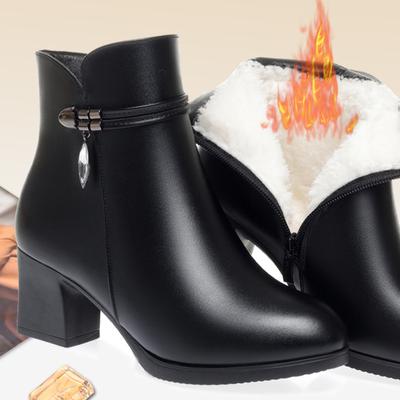 Модные осенне-зимние короткие ботинки женские ботинки на толстом каблуке из мягкой кожи теплые ботильоны на среднем каблуке из бархатистой кожи хлопковая обувь