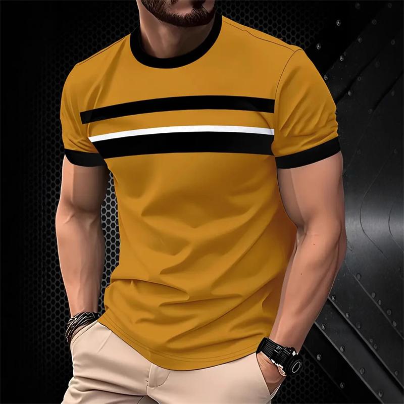 Простая полосатая мужская футболка контрастного цвета, модная летняя футболка с коротким рукавом с 3D-принтом, свободная уличная одежда, футболка Харадзюку