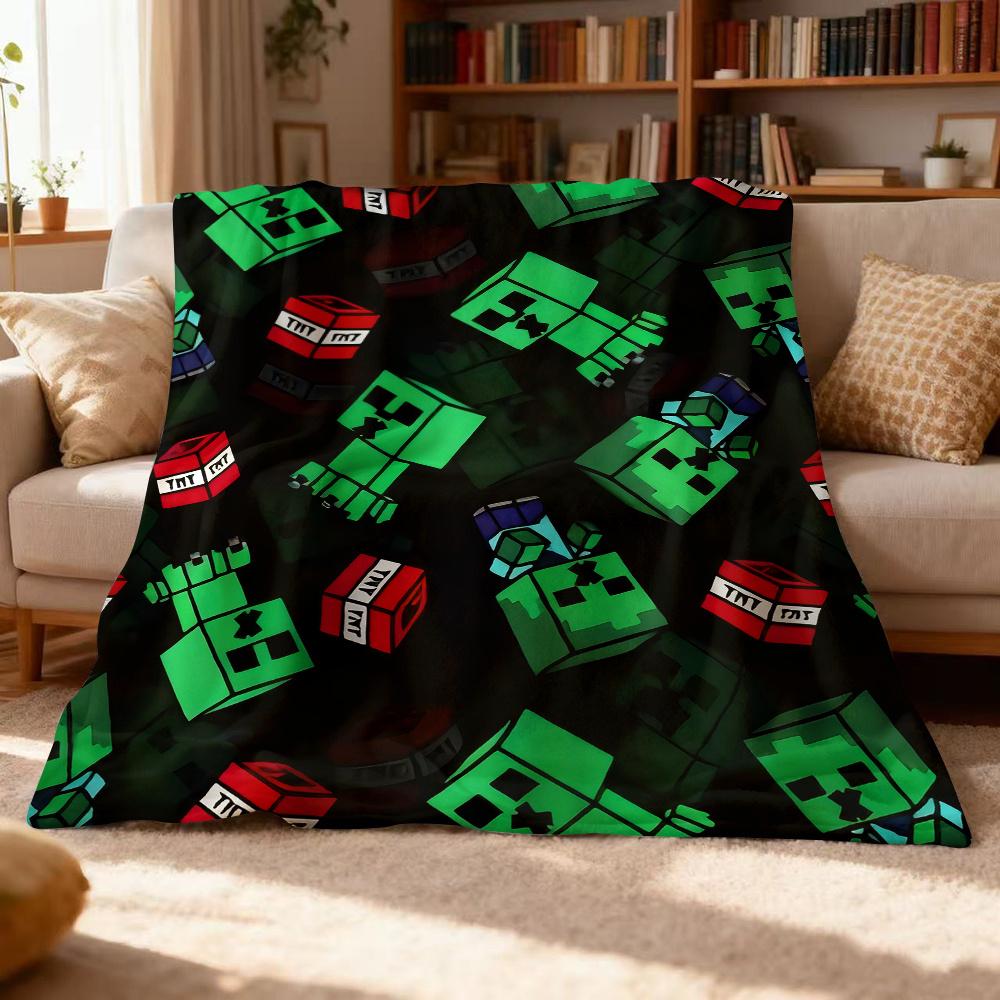 1pc Block-based Game Cozy Minimalist Flannel Blanket, Large Size Plush Throw for Sofa, Bed, Travel - Birthday, Christmas, Valentine's Day An