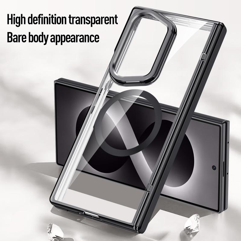 Luxury Magnetic Plating PC Hinge Protection Lens Stand Case for Samsung Galaxy Z Fold 8 Ultra / 7 6 Cover with Screen Glass Film