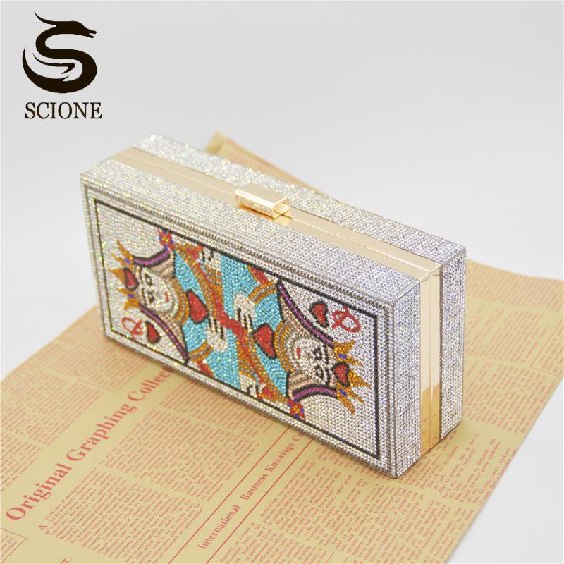 Популярные игральные карты, красный персик Q, резиновая сумка для ужина с бриллиантами, модный банкетный клатч, цепочка, маленькая квадратная сумка