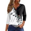 Жен. Футболка С принтом Пуговицы Рукав 3/4 Повседневные Выходные Мода Классический Классический V-образный вырез Обычный Верх