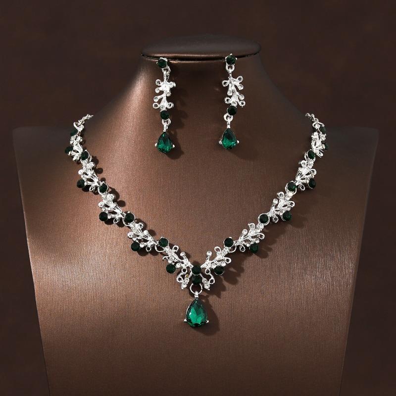 Black Super Flash Simple Retro Bridal Necklace Earring Set Accessories Wedding Dress Accessories Banquet Jewelry
