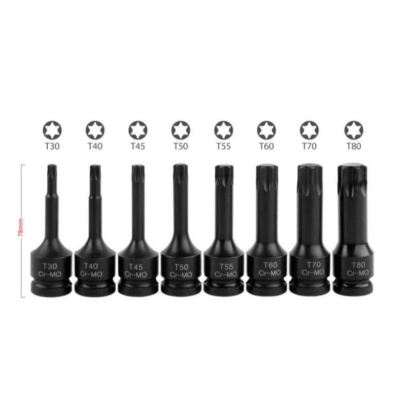 8pcs 1/2 Inch Torx Socket Adapter Drive Socket Wrench Adapter Head Auto Repaire Tools T30 T40 T45 T50 T55 T60 T70 T80