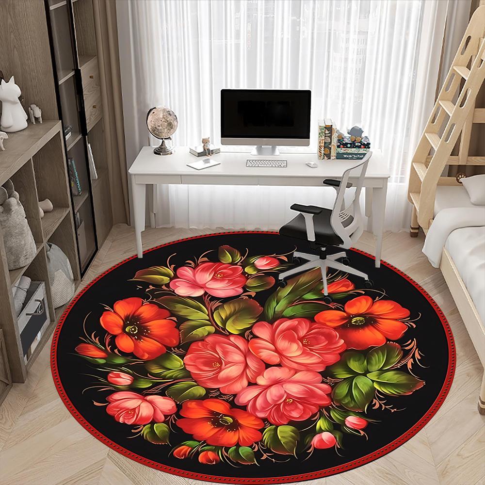 1pc Floral Bouquet Decorative Chair Carpet for Office, Round Non-Slip Durable Large Size Office Carpet, Suitable for Office, Beautiful Decoration
