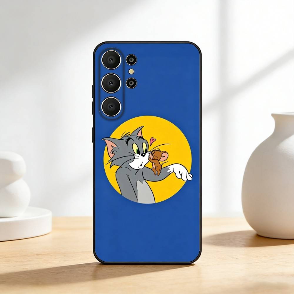 Забавный чехол для телефона T-TomS Cartoon JerryS для Samsung S26,S25,24,23,22,30,21,10,9,Ultra,Plus,Lite,FE Мягкий черный чехол