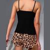 Летняя молочная шелковая пижама женская напечатанная черная бретелька через шею с леопардовым принтом шорты губ домашняя одежда для отдыха костюм