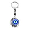 Blue Turkish Evil Eye Double-Sided Moon Keychain Charm