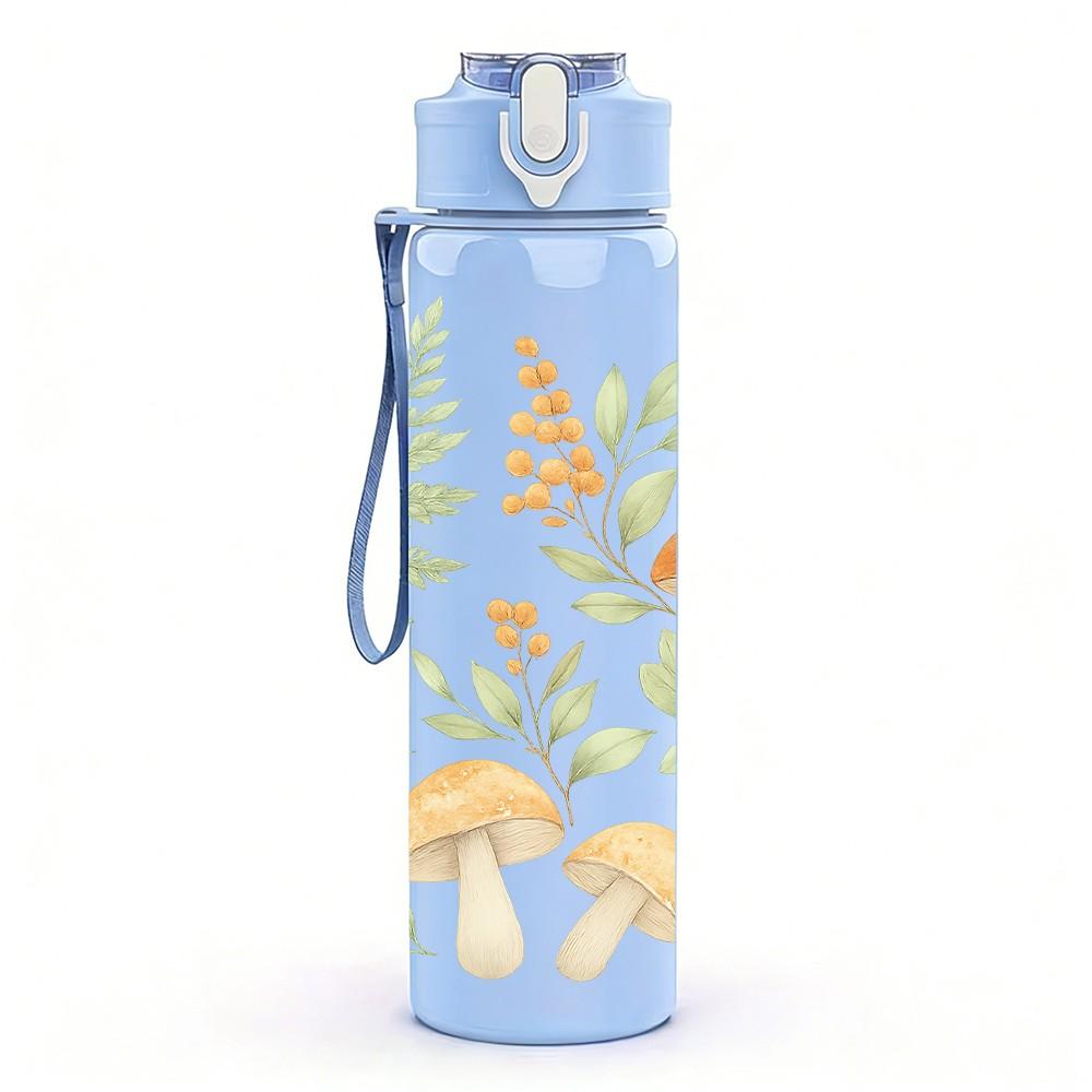 1PC Green Mushroom Leaf Botanical Print 750ml Color Plastic Sports Water Bottle Leakproof Flip Straw Lid Suitable for Sports Office Home Use