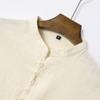 Men's Solid Color Cotton and Linen Short-sleeved Shirt Summer Casual Henry Collar Shirt Button V-neck Pullover Loose Top S-XXXL