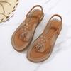 Summer Sandals Beach Women's Boho Wood Beaded Flats Comfortable Luxury Ladies Fashion Casual Breathable Woman Apricot Plus Size