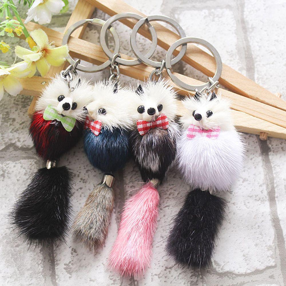 Decor Women Fur Ball Backpack Pom Accessories Car Keyring Keychain Key Chains Mink Fur Key Ring