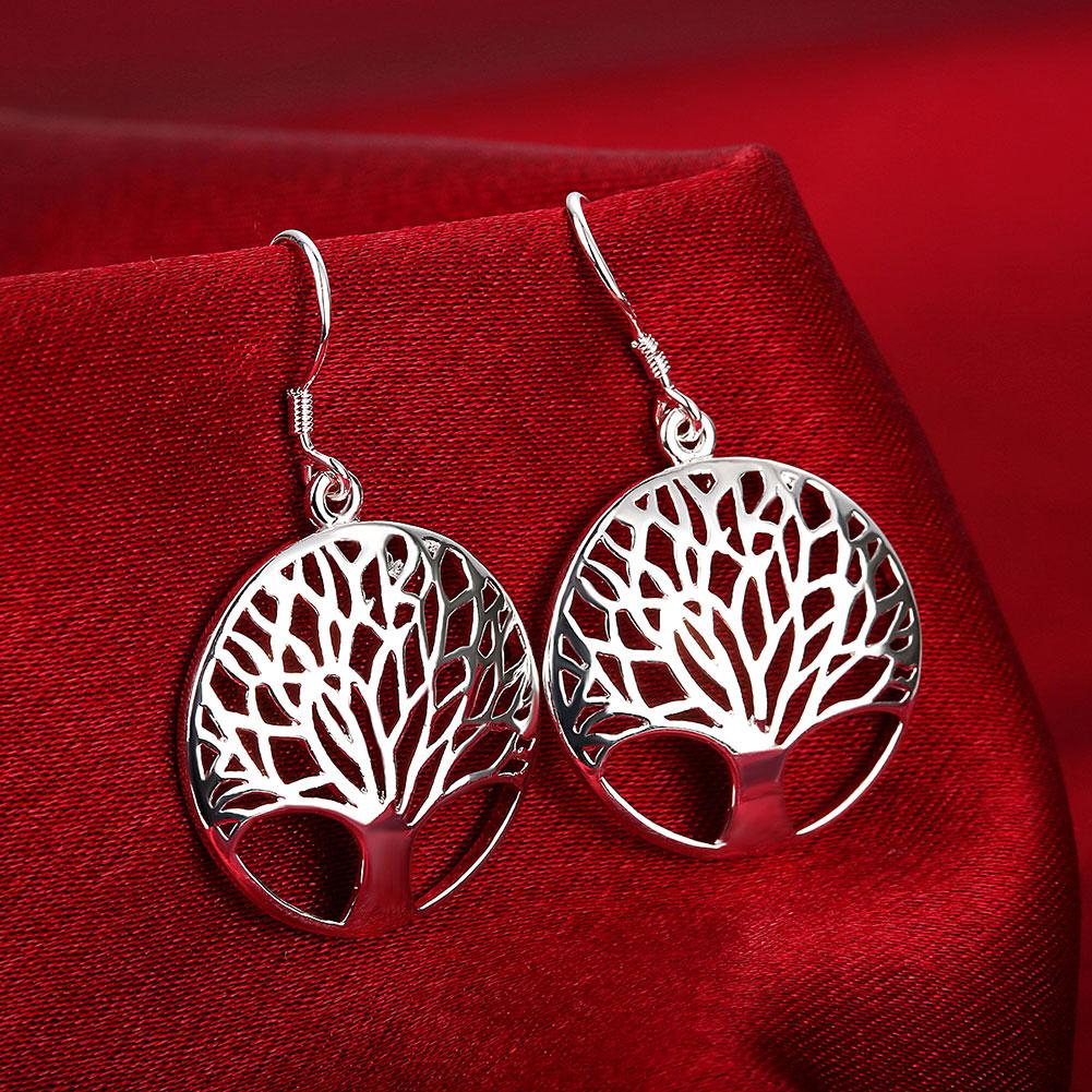 New 925 Sterling Silver Earrings For Women High Quality Jewelry Hollow Carved Round Tree Christmas Gifts
