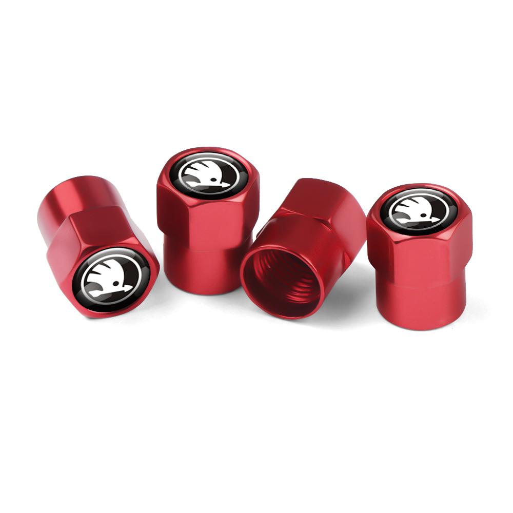 REOY4 4Pcs Car Wheel Tire Valve Caps Air Stem Dust Cover Accessory For Skoda Kodiaq Octavia Enyaq Kamiq Scala Rapid Superb Karoq Yeti