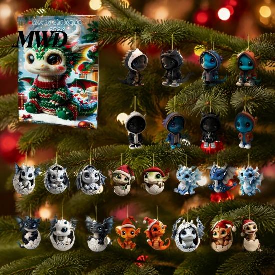 Collectable Dragon Figurines Set Advent Calendars 2026, 24 Days Christmas Countdown Calendar with Unique Souvenirs Gifts Acrylic Ornaments,