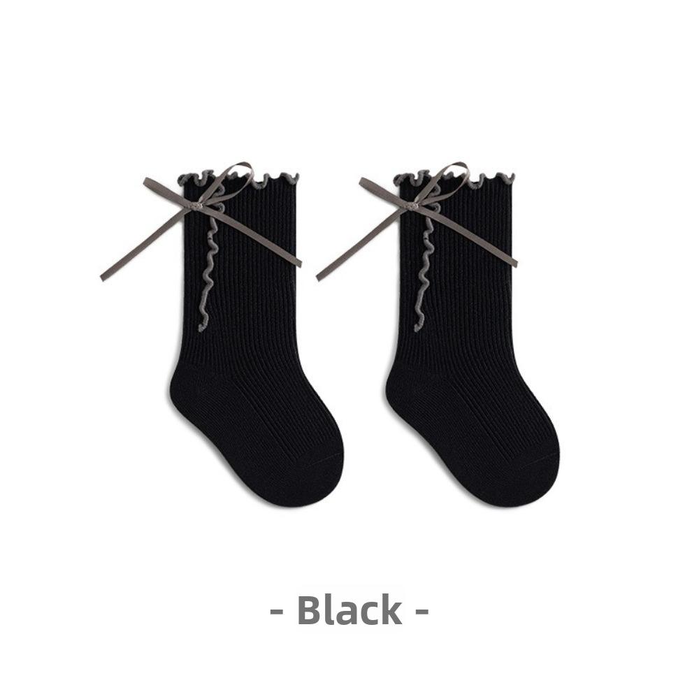 Seamless Toe Ruffle Bow Socks Cotton Material Baby Girls Socks Cotton Mid Calf Socks Spring Season