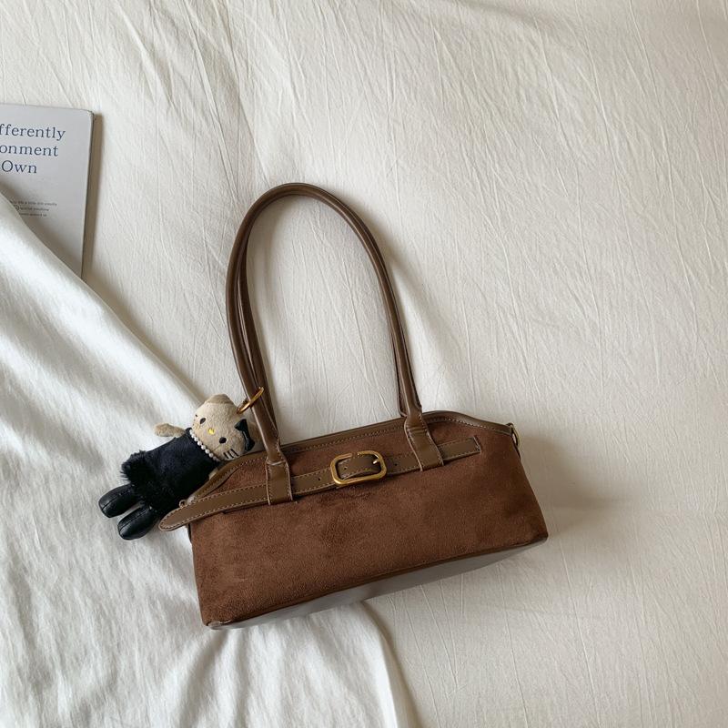 Корейская версия ретро нишевой замшевой сумки подмышку женская 2025 осень зарубежный стиль повседневная рабочая сумка-тоут на плечо