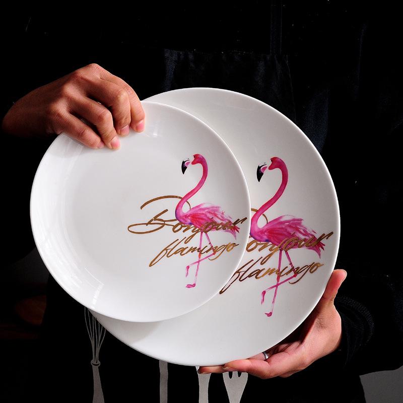 Новая креативная английская тарелка с фламинго, посуда, керамическая тарелка, тарелка для стейка, тарелка для завтрака