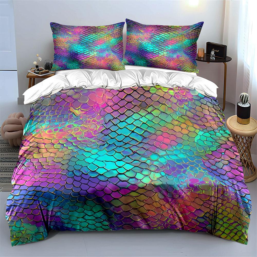 "Colorful Mermaid Scales Set" Bedding Duvet Cover Set Duvet Cover Pillowcases (1 * Duvet Cover 2 * Pillowcases, without duvet insert)