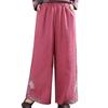 Chinese Style Long Pants Elastic Waist Wide Leg Casual Trousers Pockets Design Loose Fit Retro Pants
