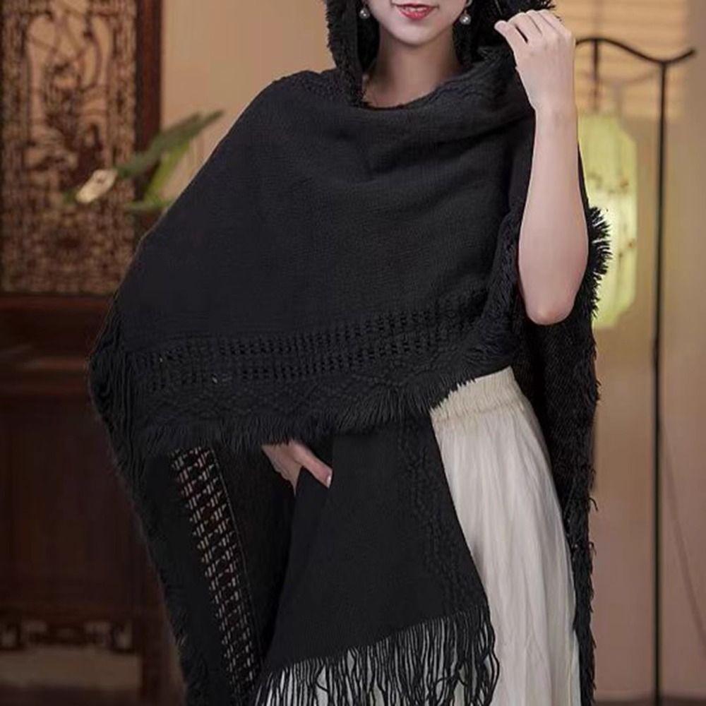 Crochet Top Knitted Hoodie Shawl Wrap Evening Capes Elegant Women Cloak Travel