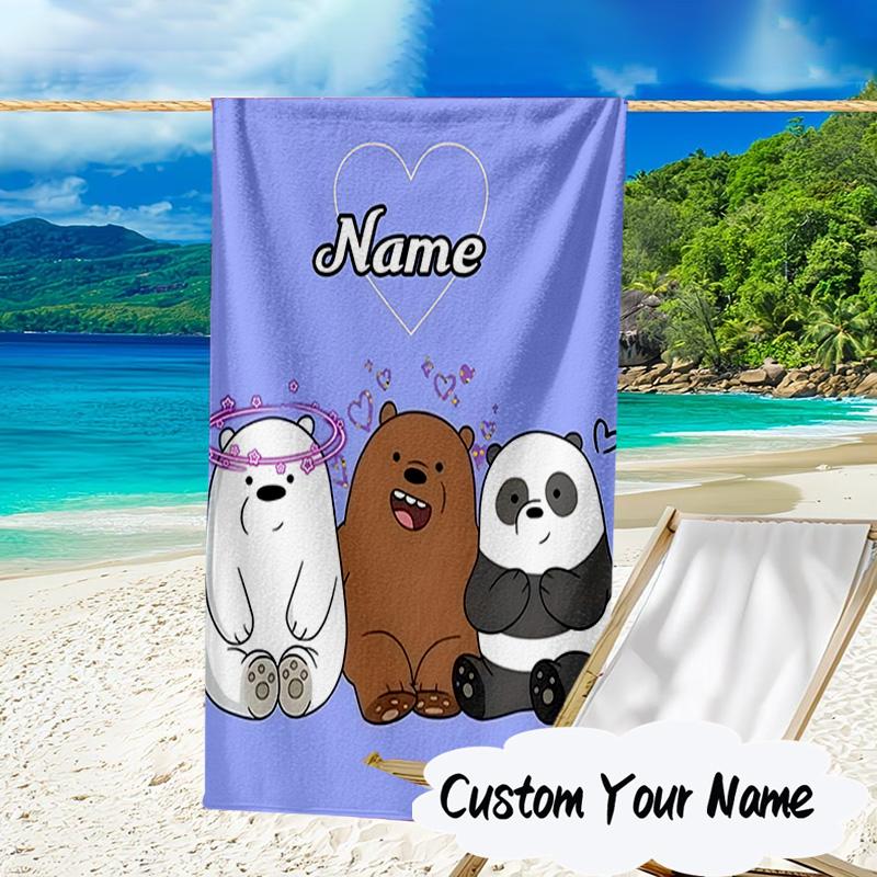 Custom Name Friends Forest Brown Bear Microfiber Beach Towel Super Soft & Absorbent for Bath, Beach, Travel Bath Time Accessory, Fan gifts