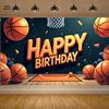 2D basketball-themed birthday banner - Polyester decoration, vivid basketball court design, indoor and outdoor celebration