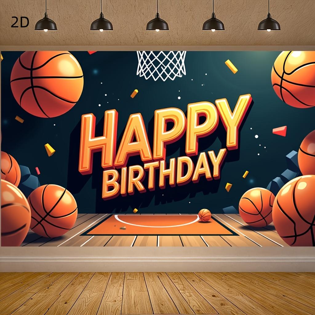2D basketball-themed birthday banner - Polyester decoration, vivid basketball court design, indoor and outdoor celebration