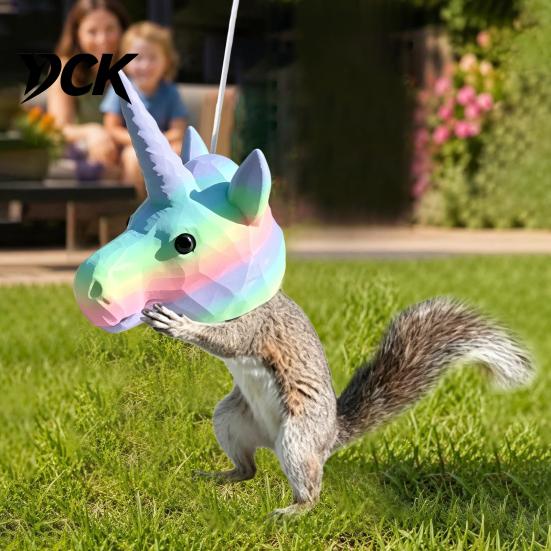 Unicorn Head Garden Decor Squirrel Feeder, Funny Animal Face Hanging Durable Plastic Outdoor Feeder Big Mask Style Wildlife for Backyard Patio Easy to