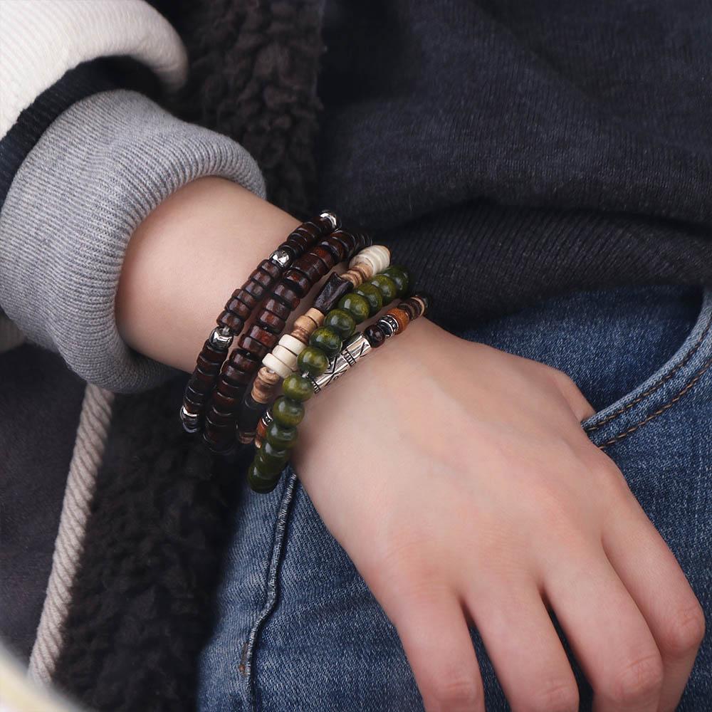 5/6 pcs/set Bohemian Style Bead Bracelet Set Wood Hand Ring Geometric Men Bracelets Gift