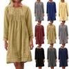 Women's Round-neck Solid-color Loose Casual Cotton And Linen Dress