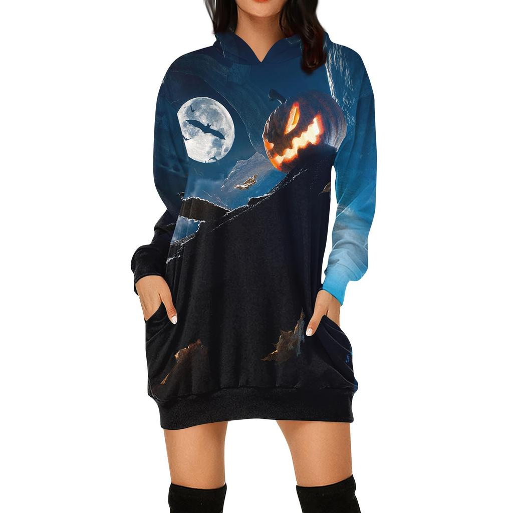 Women's Fashion Loose Casual Pocket Long Sleeve Hoodie Printed Sweatshirt Top