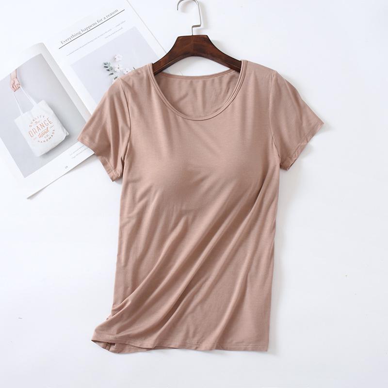 Женский топ из модала с короткими рукавами, утепленный, облегающий, с круглым вырезом, без бюстгальтера