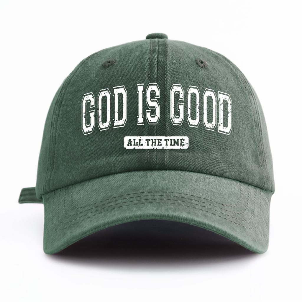 1 шт. Кепка-бейсболка с принтом 'GOD IS GOOD' (Бог благ), стираная, для взрослых, минималистичный ретро-стиль, повседневная, мягкая, регулируемая, кепка-папа, идеальна в качестве подарка