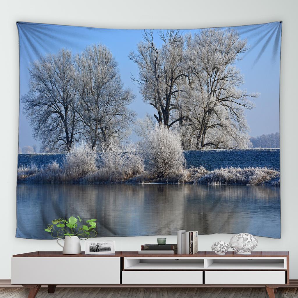 Зимний лес, снежный принт, гобелен с узором, домашняя спальня, гостиная, декор стен общежития, тканевый гобелен