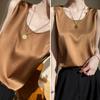 Women Summer Vest Round Neck Sleeveless Smooth Satin Vest Regular Fit Tank Tops Casual Camisole Clubs Daily Wear