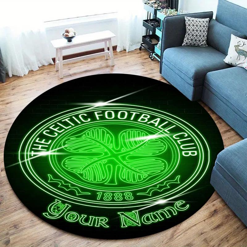Celtic Fc Crest Custom Name Round Area Rug Carpet Rug For Living Room Bedroom Sofa Playroom Decor Nonslip Floor Mat