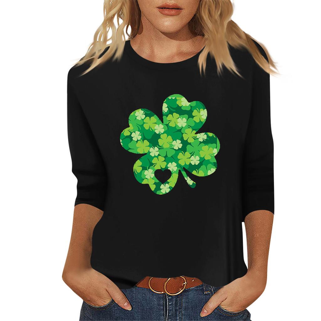 Ladies' Fashionable And Casual Seven Quarter Sleeved St. Patrick's Day Printed Pullover Top