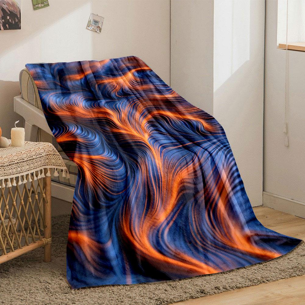 Flowing, wavy lines merging orange and blue hues with a textured effect. for all seasons blanket lunch break throw gift